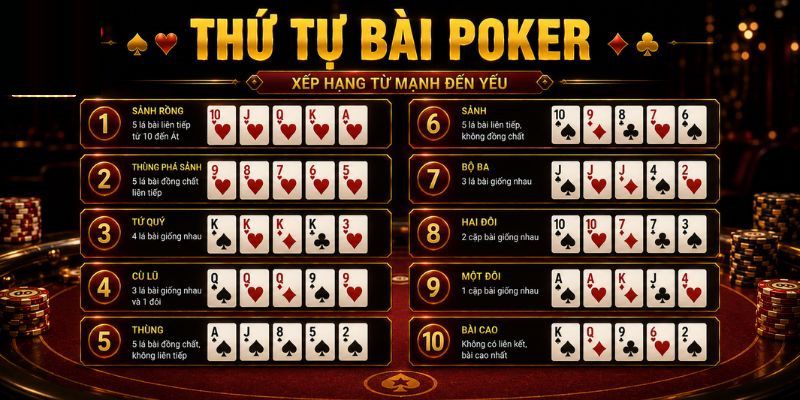 Chi Tiết Thứ Tự Bài Poker Chuẩn Quốc Tế Từ Yếu Đến Mạnh