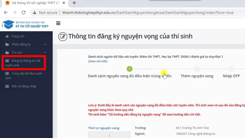Các Mốc Thời Gian Đăng Ký Nguyện Vọng